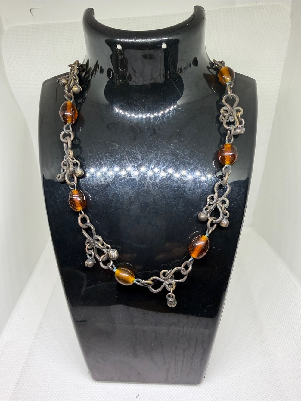 Amber Glass Bead Link Necklace - Women Jewelry